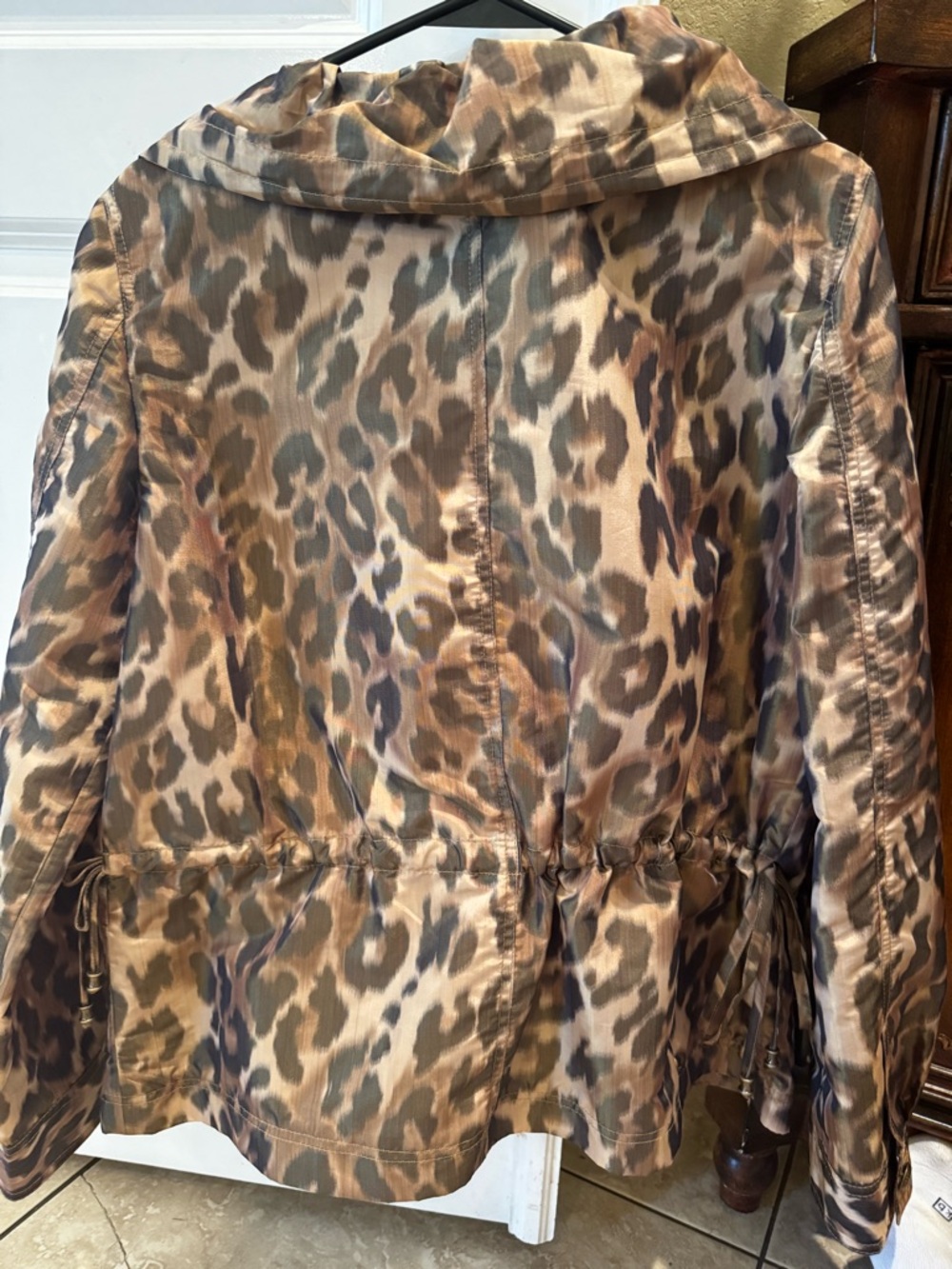 St. John Sport Leopard Satin Jacket - Brown Animal Print - Picture 4 of 6